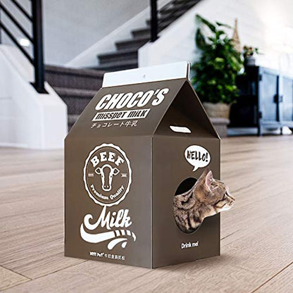 Cardboard Cat House with Scratch Pad, Corrugated Kitten Hideaway Cave, Cute Cats Condos Box, Milk Box Shape Cat Scratching House Bed, Black - color: Black Milk Box