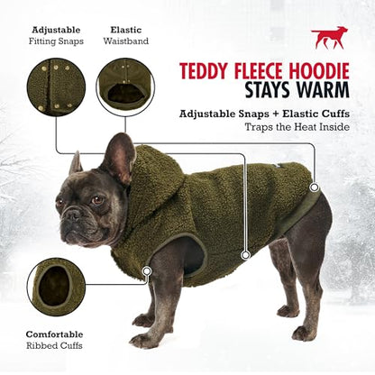 Tuff Pupper Fleece Dog Hoodie Sweater | Teddy Sherpa Outer & Soft Polar Fleece Lining | Adjustable Fit Winter Coat with Hood, Leash Hole, Ribbed Cuffs | for Small Medium Large XL XXL Dogs (Olive, XL) - color: Olive, size: 60-80 lbs (X-Large)
