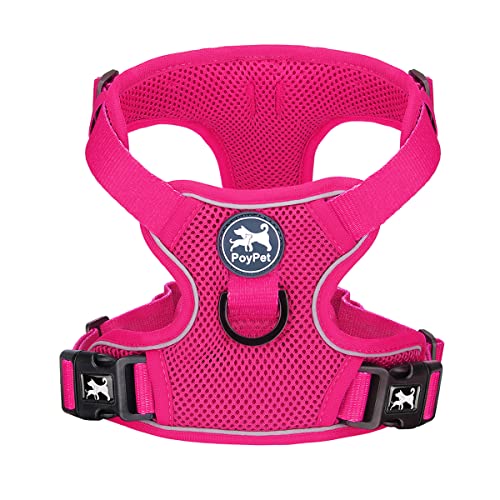 PoyPet Reflective Soft Breathable Mesh Dog Harness No Choke Double Padded Vest Adjustable(Fuchsia,XS) - color: Fuchsia, size: XS