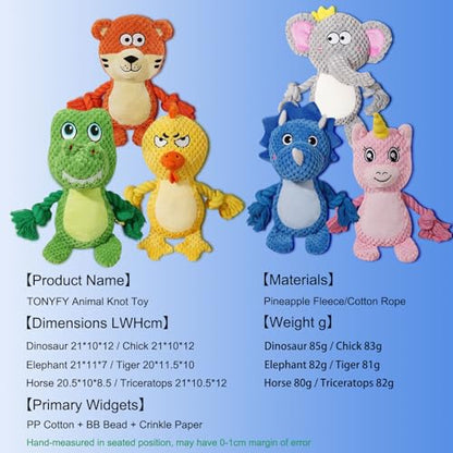 Cute Animals Interactive Squeaky Dog Toy with a Vocal Bladder, Crinkle Paper Stuffed Soft Cotton Chew Toy, Teething Rope Tug of War Pull Toy to Keep Them Busy for Puppy, Small Dogs - Blue Triceratops - color: Blue Triceratops