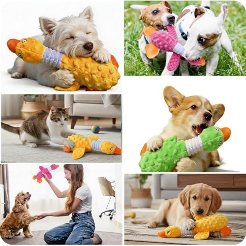 Squeaky Dog Toys for Aggressive Chewers, Durable Stuffed Animal Plush Dog Toy with Soft Fabric for Large, Medium & Small Dogs, Interactive Puppy Chew Toy for Teething, Crinkle Duck Dog Toy - Green - color: GREEN