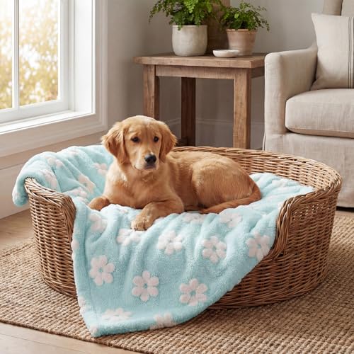 Horaldaily Pets Flannel Blanket, Blue Flowers 3D Textured Soft Fuzzy Fluffy Plush Cozy Fleece Premium Blankets for Dog Cat Puppy Kitten Couch Protection, 16x23 - color: Blue, size: 16''x23'',Small