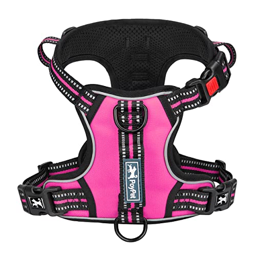 PoyPet No Pull Dog Harness, No Choke Front Clip Reflective Dog Vest with Soft Padded Vertical Handle, 3 Leash Attachments for Small Medium Large Dogs (Pink,XL) - color: Pink, size: Extra Large