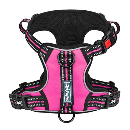 PoyPet No Pull Dog Harness, No Choke Front Clip Reflective Dog Vest with Soft Padded Vertical Handle, 3 Leash Attachments for Small Medium Large Dogs (Pink,L) - color: Pink, size: Large