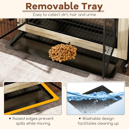 PETSITE Portable Dog Crate Furniture, 38 Inch Wooden Dog Kennel Side Table with Flip-up Top, 3 Lockable Doors and Removable Tray, Ideal for Small to Medium Dogs (Grey) - color: Grey