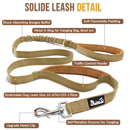 Lukovee No Pull Dog Harness and Leash Set - Heavy Duty Dog Vest with Soft Velvet Padding for Medium Large Dogs, Adjustable Reflective Tactical Harness with 2 Control Handles & Front Clip (L, Yellow) - color: Brown, size: Large