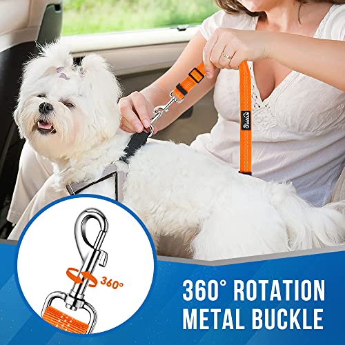 Lukovee Double Dog Seat Belt, New Dual Pet Car Headrest Restraint Safety Seatbelt No Tangle Dog Leash Duty Adjust Elastic Bungee Puppy Lead Splitter Connect Harness in Vehicle Travel for 2 Dogs (OR) - color: Orange
