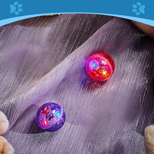 Sratte 2 Pcs Ghost Hunting Cat Ball Activated Cat Toy Motion LED Light Pet Balls Motion Dog Interactive Pet Toys Glowing Mini Running Exercise Supplies for Animals Activity (Pink,Purple) - color: Pink, Purple