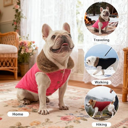 BEAUTYZOO Winter Dog Vest Coat with Harness Built in, Warm Puppy Jacket for Small Medium Dogs, Lightweight Cold Weather Small Dog Coat, Fleece Puffer Vest Windproof Snowproof Pet Clothes, Rose Pink - color: Rose Pink, size: L (Back: 17",Chest: 26")