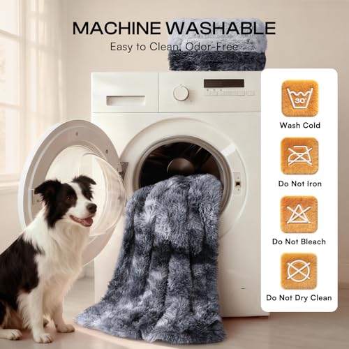 Luciphia Large Waterproof Dog Blanket for Pet Washable Liquid Proof Bed Intimacy Protection Shaggy Plush Calming Long Faux Fur Couch Cover Calming Cat Throw Blankets, Tie-dye Grey, 60" x 80" - color: Tie-dye Grey, size: 60"x80"