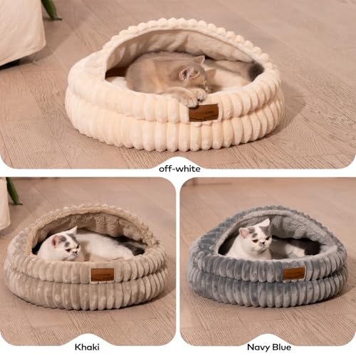 Cat Cave Bed for Indoor Cats, Washable Covered Cat Bed Hooded Kitty Bed Soft Fluffy Pet Bed for Puppy and Small Dog(Dark Blue) - color: Dark Blue