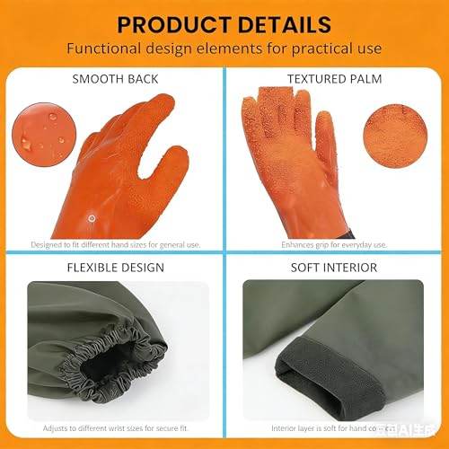 YOFANG 27.2" Pet Grooming Bathing Gloves,Extra Long Waterproof Rubber Washing Gloves for Dogs & Cats,Anti-Bite Anti-Scratch Hair Removal Cat Bath Gloves with 3000+ Massage Particles,Orange/Green - color: Orange and Green