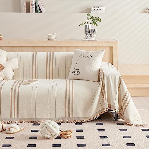 Chenille Armchair Cover Jacquard Sofa Covers Washable Furniture Protector Recliner Couch Cover 1 Cushion Reversible Chair Cover Beige Coffee Striped Couch Cover Blanket 71"x 71" - color: A0# Beige/Coffee - Striped, size: Medium 71" x 71"