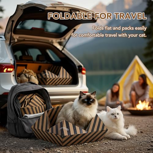 Foldable Cardboard Cat House & Bed for Indoor Cats – Origami Cat Cardboard Hideaway with Honeycomb Scratcher Pad, Collapsible Travel-Ready, FSC-Certified, Silver Award Winner, Black - color: Black