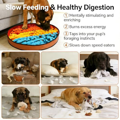 Snuffle Mat for Dogs Large Breed - 20 Inch Round Dog Sniffing Mat with 3 Suction Cups & Non-Slip Base, Slow Feeder Puzzle Toy for Mental Stimulation, Anxiety Relief, Durable Machine Washable (Rainbow) - color: Rainbow