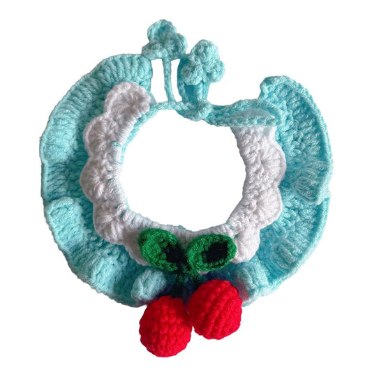 Spring Cat Collar Cute Breakaway Safe Adjustable Cat Collars for Cats Small Dogs Soft Knitted Neck Decor Kitten Collar Girl Cat Supplies for Indoor Cats Pet Collar Accessories (Blue & Cherry) - color: Blue & Cherry
