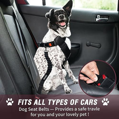 Dog Seat Belt,3 Piece Set Retractable Dog Car Adjustable Seatbelts for Vehicle Nylon Pet Safety Heavy Duty & Elastic & Durable Car Harness for Dogs - color: Set 08-Black+Fuchsia