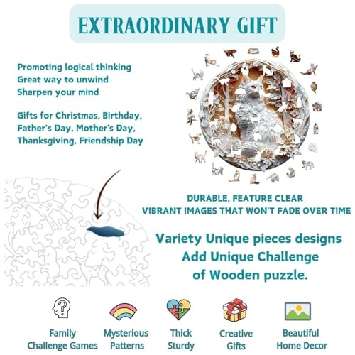 Wooden Puzzles Adults, 3D Cats Wooden Puzzles 100 Pieces, Unique Animal Shaped Wood Challenging Jigsaw Puzzles Christmas Birthday Gifts for Cat Lovers Friends, 8.5x8.5in - color: B 3d Cats, size: Small
