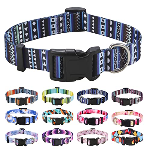 Dog Collar with Bohemia Floral Tribal Geometric Patterns - Soft Ethnic Style Collar Adjustable for Small Medium Large Dogs (Bohemian Blue,XS) - color: Bohemian Blue, size: XS (Neck 7.9-11.8", Width 5/8")