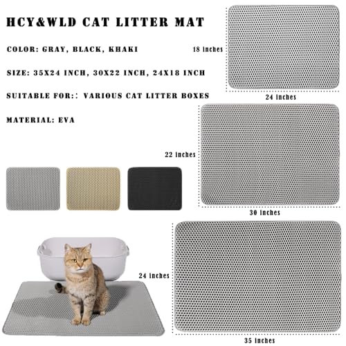 HCY&WLD Cat Litter Mat, 45x26/35x24/30x22/24x18 Inch Double Layer Cat Litter Box Mat, EVA Non-Slip, Waterproof Urine Proof Cat Litter Catcher Mat, Easy Clean Scatter Control (35x24 Inch, Black) - color: Black