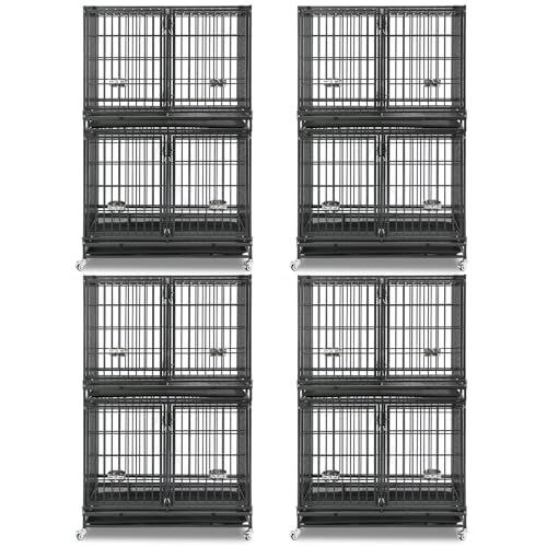 Homey Pet 43 Inch 2 Tiers Dog Crate Cage Kennel with Divider, Stackable Heavy Duty Dog Crate for Large Dogs, Escape Proof Indestructible Dog Kennel Indoor with Removable Tray, Lockable Wheels(4 Packs) - size: 43"L - 2 Tiers - 4 Pack