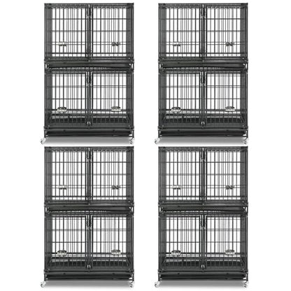 Homey Pet 43 Inch 2 Tiers Dog Crate Cage Kennel with Divider, Stackable Heavy Duty Dog Crate for Large Dogs, Escape Proof Indestructible Dog Kennel Indoor with Removable Tray, Lockable Wheels(4 Packs) - size: 43"L - 2 Tiers - 4 Pack