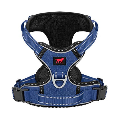 Tuff Pupper No Pull Easy Walk Dog Harness | Heavy Duty Pet Vest | Front & Back Leash Clips | Strong Safety Handle | Reflective Anti Pull Vest | Comfortable Padded Escape Proof Harness (Large, Blue) - color: Midnight Blue, size: Large (Neck: 18-26" , Chest