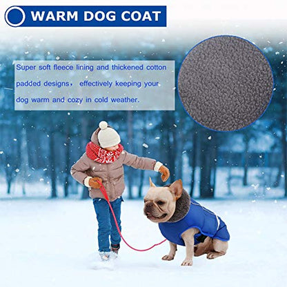 QBLEEV Warm Dog Coat - Reflective Dog Jacket, Waterproof Winter Coat with Turtleneck & Thick Fleece Lining for Small Medium Large Dogs - Snowsuit Christmas Pet Apparel - color: Blue, size: Small