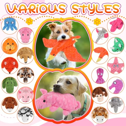 Outus 20 Pcs No Stuffing Dog Squeaky Toys Bulk for Aggressive Chewers, Crinkle Teething Chew Plush Toys for Small Medium Large Pet Gift, 20 Styles(Vivid Style) - style: Vivid Style