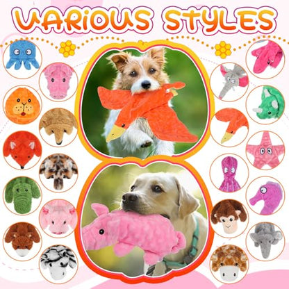 Outus 20 Pcs No Stuffing Dog Squeaky Toys Bulk for Aggressive Chewers, Crinkle Teething Chew Plush Toys for Small Medium Large Pet Gift, 20 Styles(Vivid Style) - style: Vivid Style