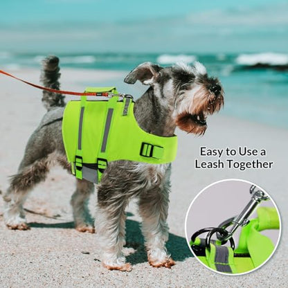 Queenmore Dog Swim Vest - Lightweight Adjustable Reflective Puppy Pet Float Life Preserver with Back Zip, Rescue Handle, Metal Hook (Green S) - color: Green, size: Small