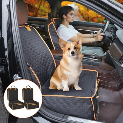 2 Packs Front Seat Car Cover, Waterproof Dog Car Seat Cover, Non-slip & Scratch-Proof, Pet Car Seat Protector with Side Flaps and Storage Pocket, Car Seat Cover for Most Cars, Trucks and SUVs - size: Pack of 2
