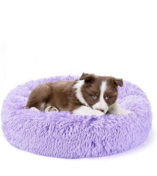 Large Cat Beds for Indoor Cats - Dog Beds for Small Medium Dogs, Large Cat Bed Washable 24 Inches, Anti Anxiety Round Fluffy Plush Faux Fur Pet Bed - color: Purple, size: Large 24"L x 24"W