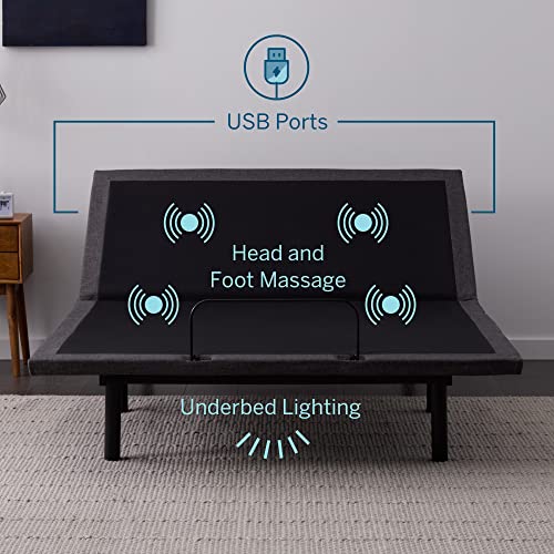 Lucid L600 Adjustable Bed Base Frame - Queen Size - Zero Gravity - Bluetooth - Companion App - Head and Foot Incline - Interactive Dual Massage - Under Bed Lighting - Wireless Remote - Dual USB Ports - size: Queen, style: L600