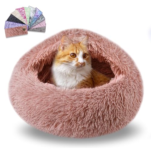 FORMYCATIE Cat Beds for Indoor Cats,Cat Cave for Puppy and Kitty,Calming Small Dog Bed for Small Dogs with Cover Cave,Cozy Warming Fluffy Washable Anti-Slip Pet Sleeping Bag(20 * 20inch,Leather Pink) - color: Leather Pink, size: 20*20inch