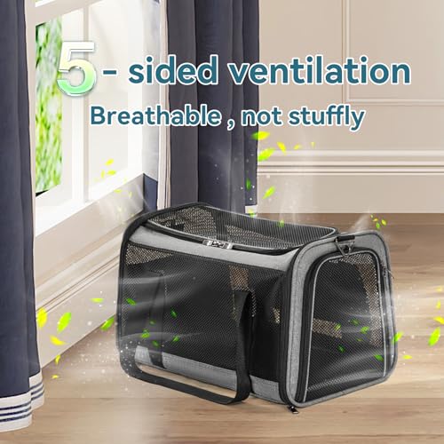 Petsfit Cat Carrier Dog Carriers Airline Approved, 18 x 11 x 11 Soft-Sided Pet Carrier, 3 Carrying Ways, Lightweight, Breathable, Escape Proof, with Adjustable Shoulder Strap and Soft Cushion - color: Z-Gray, size: Medium