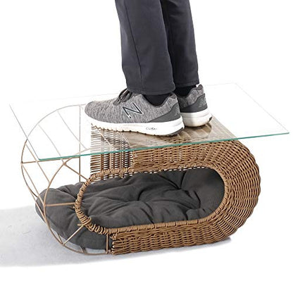 Fun Stackable Wicker Cat Hideaway House - Interactive Play Rattan Cat House for Indoor Cats Kitty, Pet Friendly Top/Side House Entry, Cat Bed Enclosed