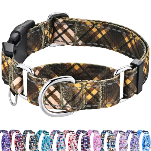 Fall Reflective Martingale Collar for Dogs with Quick Release Buckle Autumn Dog Collars (Brown Plaid, Medium) - color: Brown Plaid, size: Medium