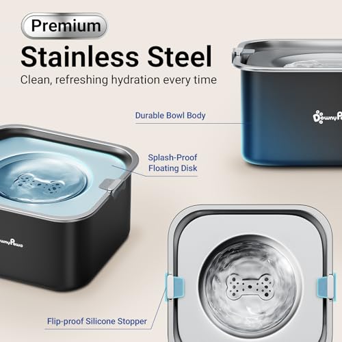 DownyPaws No Spill Water Bowl for Dogs,101oz/3L Slobber Stopper Stainless Steel, Slow Drinking Dog Water Bowl, No Mess Dog Water Dispenser Spill Proof, Dishwasher Safe, Black - color: Black
