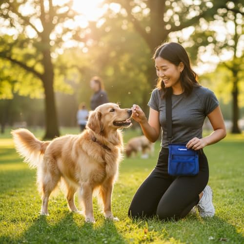 Dog Treat Pouch for Training – Magnetic Dog Treat Bag with Belt Clip & Poop Bag Dispenser – Hands Free Carry Pouch with Auto-Close Access & Shoulder Strap – Durable Pet Gear – Navy Blue - color: Navy Blue