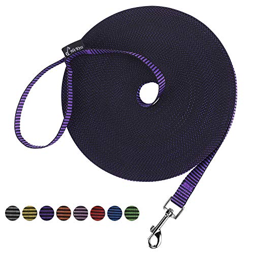 Hi Kiss Dog/Puppy Obedience Recall Training Agility Lead - 15ft 20ft 30ft 50ft 100ft Training Leash - Great for Training, Play, Camping, or Backyard(15ft,Black_Purple) - color: S7.black_purple, size: 15 Feet