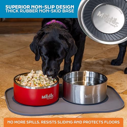 Master Pet Supply Stainless Steel Dog Bowls - 128 oz, Heavy Duty - Stainless Steel, Double Wall Extra-Thick Insulated, Non-Slip Pet Water Bowl for Dogs, Cats & Pets, Anti Rust Metal, Dish Washer Safe - color: Stainless Steel, size: 16 Cups (128 oz)