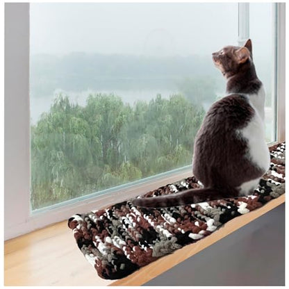 Cat Window Sill Pet Pad Perch, Knitted Window Perch Pet Mat Pillow Seat Bed, Cat Cushion for WindowSill, Double Sided Window Perch (Beige, 8"x24") - color: Beige