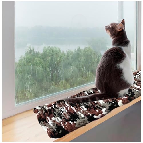 Cat Window Sill Pet Pad Perch, Knitted Windowsill Small Pet Mat Pillow Seat Bed, Cat Cushion for Window Sill Double Sided Window Perch (Khaki, 8"x24") - color: Khaki