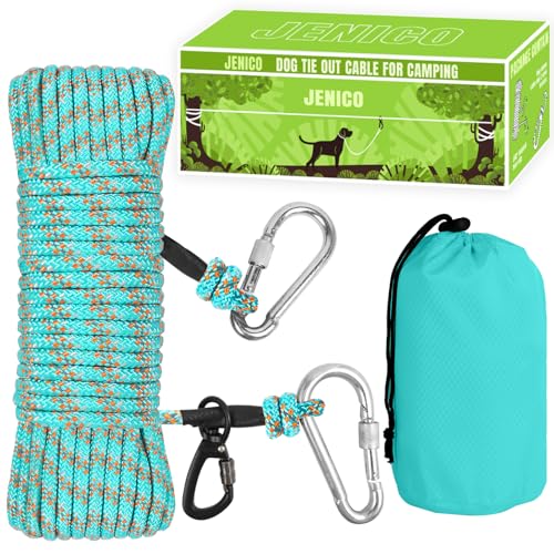 Dog Tie Out Cable for Camping - 50ft Dog Runner for Yard - Portable Trolley System for Large Small Dogs Outside - color: Teal, size: 50FT