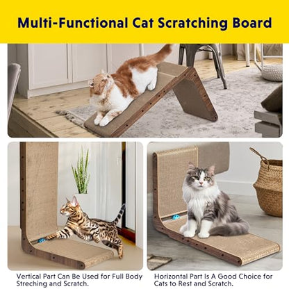 Fluffydream Cat Scratcher with Cat Toys Ball Track, Build-in Ball, L-Shaped Scratcher, Cardboard Lounge Bed, Stable and Durable, Furniture Protector, Reversible - color: L-Shape