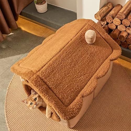 Cat Bed for Indoor Cats, Cozy Cave Bed Cat House Cats Tent with Removable Cushion Pillow, Soft Warm Pet House, Cute Bear Pet Nest for Kitten Small Dogs (Brown, M-18.1x14.57x15.75 Inches) - size: M-18.1x14.57x15.75 Inches