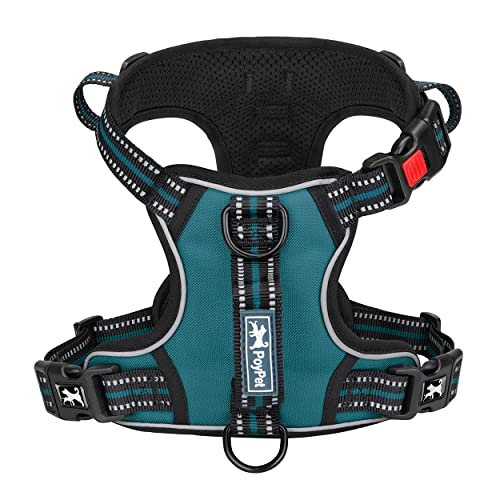 PoyPet No Pull Dog Harness, No Choke Front Clip Reflective Dog Vest with Soft Padded Vertical Handle, 3 Leash Attachments for Small Medium Large Dogs (Tumalo Teal,XL) - color: Tumalo Teal, size: Extra Large