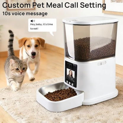 5L Automatic Cat Feeder with Camera, Two-Way Video 3MP HD & Audio, 5G WiFi Automatic Dog Feeder with Night Vision, Cat Food Dispenser with Dog Food Container for Multiple Pets (White, 5L) - color: White
