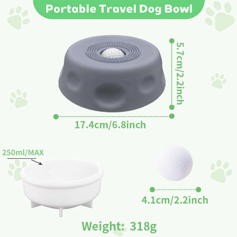 Slow Feeder Dog Lick Bowl with Rolling Ball,Anti-Slip Silicone Puzzle Feeder for Liquid Treats,Bone Broth,Yogurt,Wet Food,Anxiety Relief Enrichment Lick Toy for Large Medium Small Dogs & Cats (Grey) - color: Grey